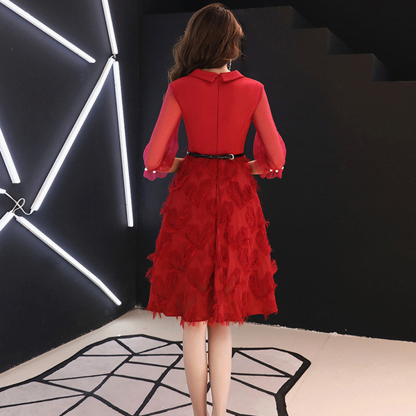 Model elegant de rochie de dama cu maneci 3/4 in rosu