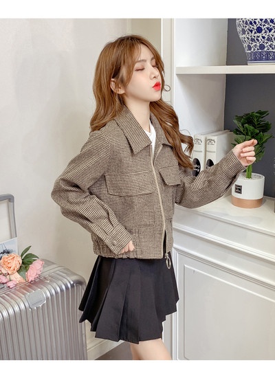 Γυναικεία μοντέρνο καρό μπουφάμ με φερμουάρ σε δύο χρώματα