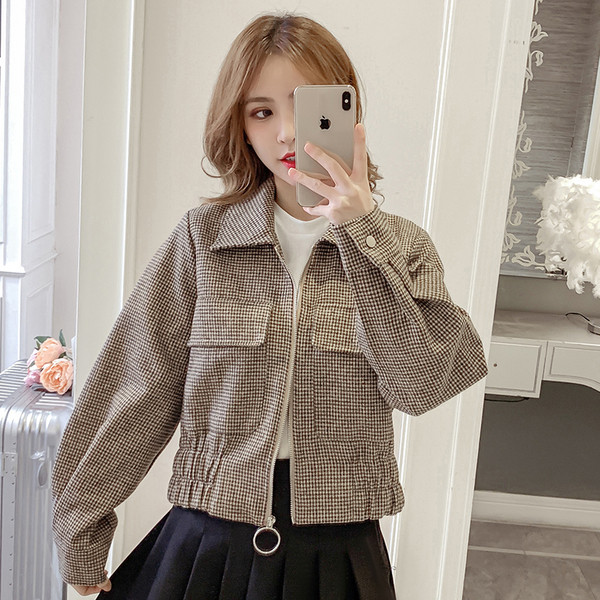 Γυναικεία μοντέρνο καρό μπουφάμ με φερμουάρ σε δύο χρώματα