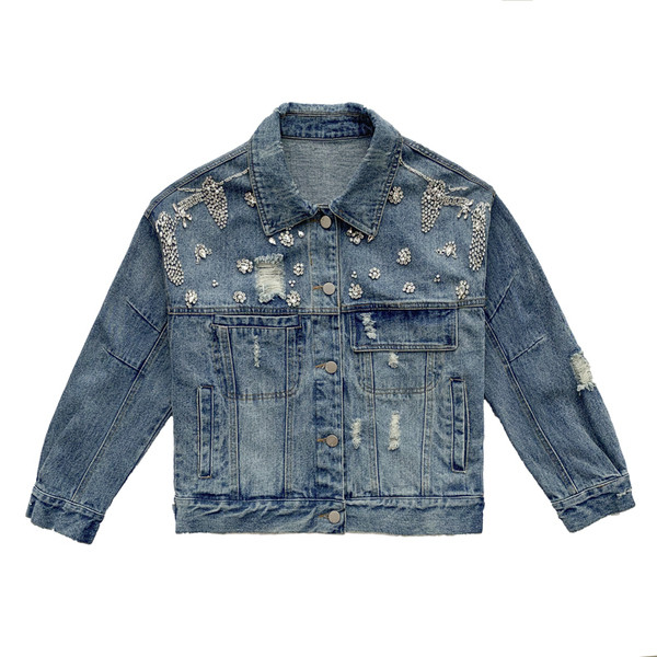 Széles modell női farmerdzseki hímzéssel