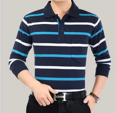 Ανδρικό ριγέ πουλόβερ με κολάρο σε διάφορα χρώματα