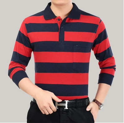 Ανδρικό ριγέ πουλόβερ με κολάρο σε διάφορα χρώματα