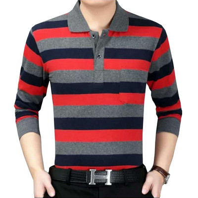 Мъжки раиран пуловер с яка в различни цветове 