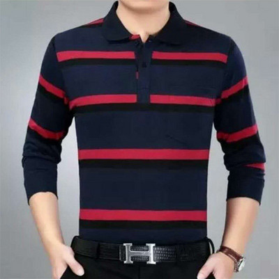 Ανδρικό ριγέ πουλόβερ με κολάρο σε διάφορα χρώματα