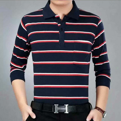 Ανδρικό ριγέ πουλόβερ με κολάρο σε διάφορα χρώματα