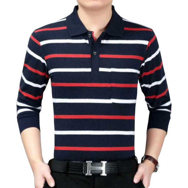 Ανδρικό ριγέ πουλόβερ με κολάρο σε διάφορα χρώματα