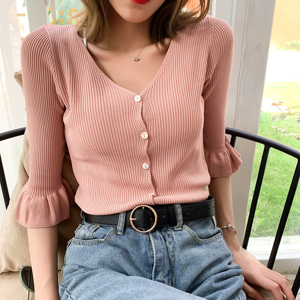 Bluza de dama moderna cu nasturi si maneci 3/4 in mai multe culori