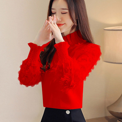 Új modell női blúz három színben, magas gallérral és hosszú ujjal