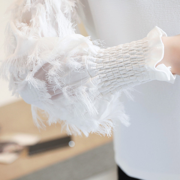 Új modell női blúz három színben, magas gallérral és hosszú ujjal