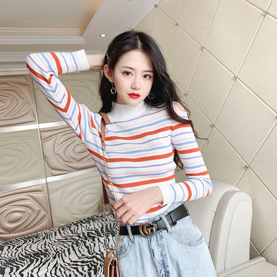 Női csíkos blúz polo gallérral több színben