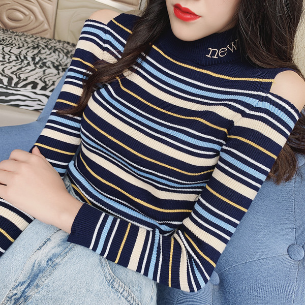 Női csíkos blúz polo gallérral több színben