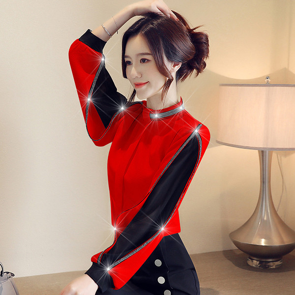 Bluză de damă elegantă în trei culori, cu mâneci lungi și pietre