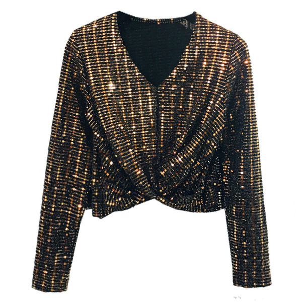 Stílusos női blúz fényes hatású, spitz nyakkivágással több színben