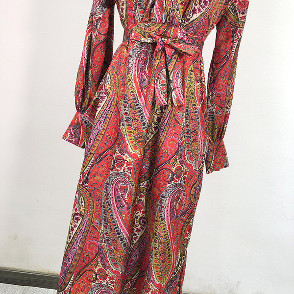 Rochie cu croi lung cu cravate in talie si model colorat