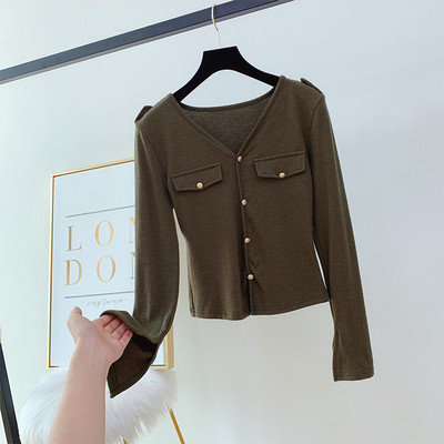 Női hosszú ujjú blúz és spitz dekoltázs több színben