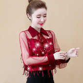 Modern női ing három színben, hosszú ujjal és flitterekkel