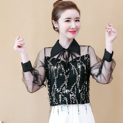 Modern női ing három színben, hosszú ujjal és flitterekkel