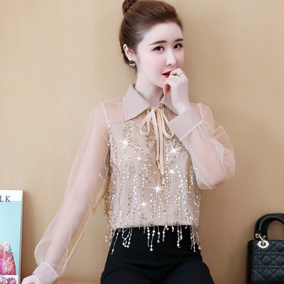 Modern női ing három színben, hosszú ujjal és flitterekkel