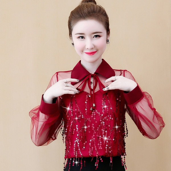 Modern női ing három színben, hosszú ujjal és flitterekkel