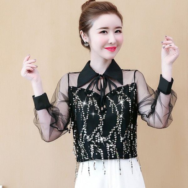 Modern női ing három színben, hosszú ujjal és flitterekkel