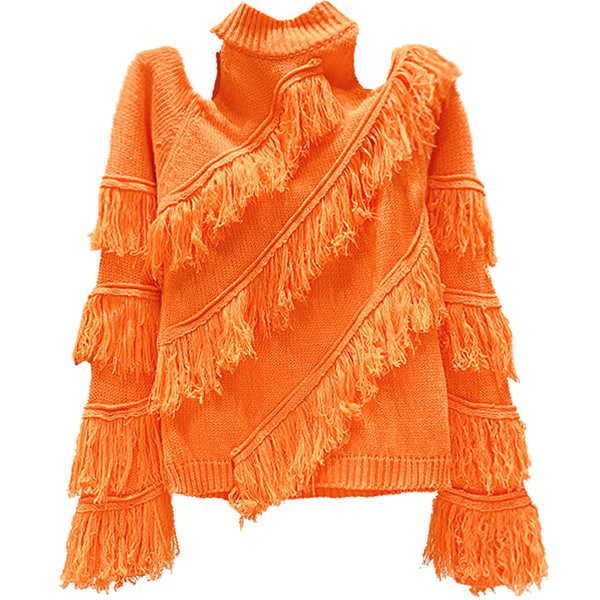 Modern női pulóver pólógallérral és csupasz vállakkal, több színben