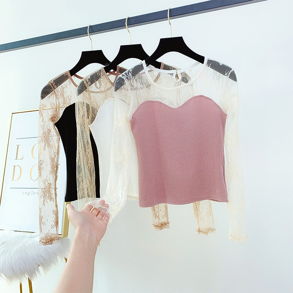 Modern női blúz csipke elemekkel, három különböző színben