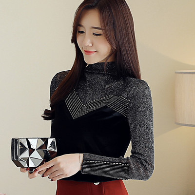 Bluza de dama in trei culori cu guler polo si efect stralucitor