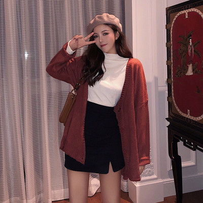 Cardigan dama cu nasturi si decolteu adanc in trei culori - model larg