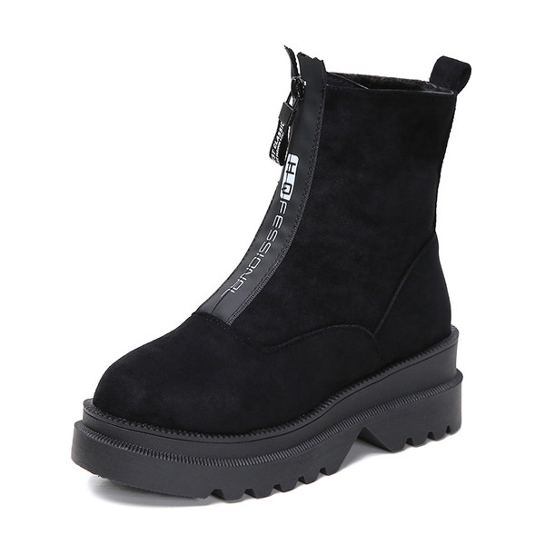 Női velúr csizma puha béléssel és cipzárral fekete színben