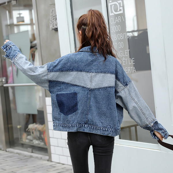 Női alkalmi farmerdzseki, széles ujjal