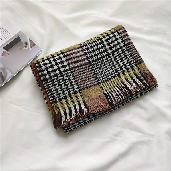 Kockás női sál téglalap alakú, rojtokkal