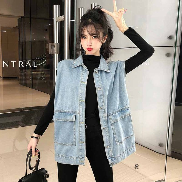 Női alkalmi farmermellény - széles modell kék színben