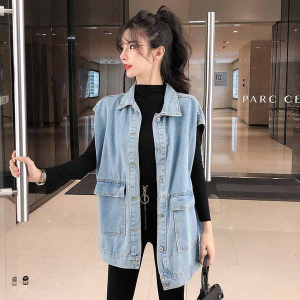 Női alkalmi farmermellény - széles modell kék színben