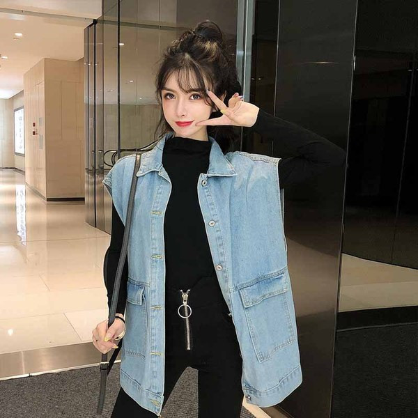 Női alkalmi farmermellény - széles modell kék színben