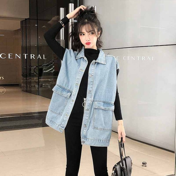 Női alkalmi farmermellény - széles modell kék színben