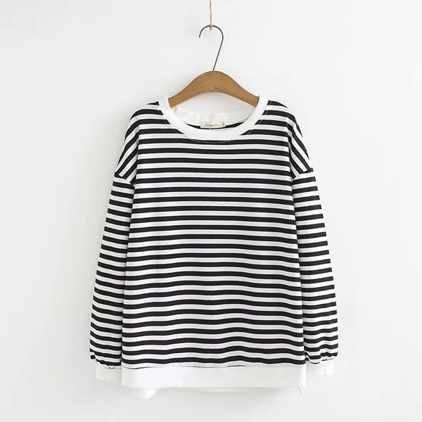 Modern női csíkos pulóver O-nyakkal, többféle színben