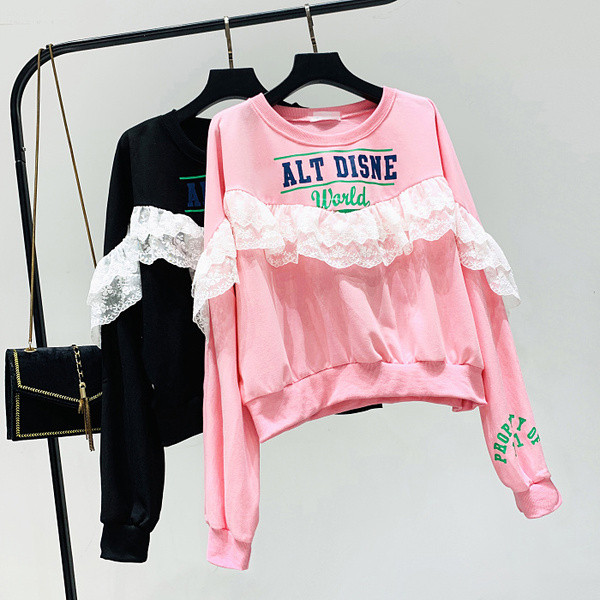 Új modell női blúz O-nyakkal és csipkével, három színben