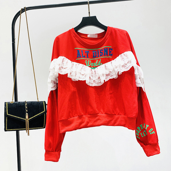 Új modell női blúz O-nyakkal és csipkével, három színben