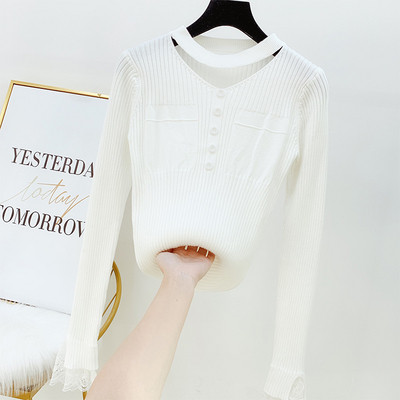 Modern női pulóver, ujján csipkével, többféle színben