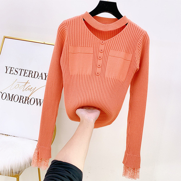 Modern női pulóver, ujján csipkével, többféle színben