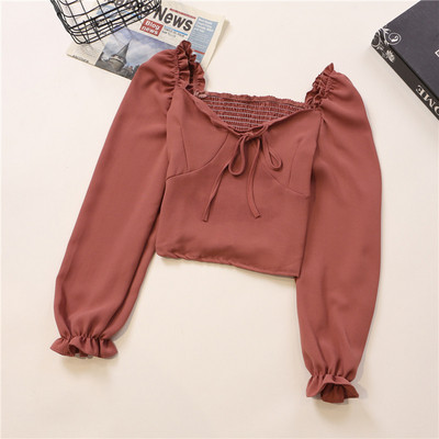 Μοντέρνα γυναικεία μπλούζα σε διάφορα χρώματα με μακριά μανίκια και κορδόνια