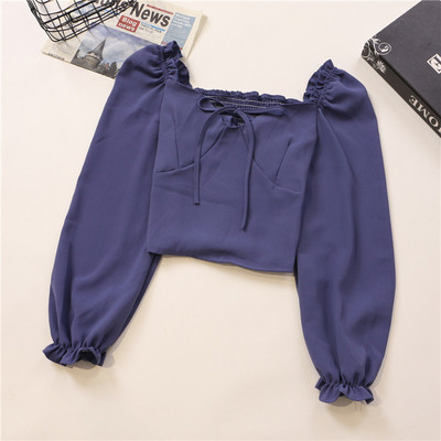 Μοντέρνα γυναικεία μπλούζα σε διάφορα χρώματα με μακριά μανίκια και κορδόνια