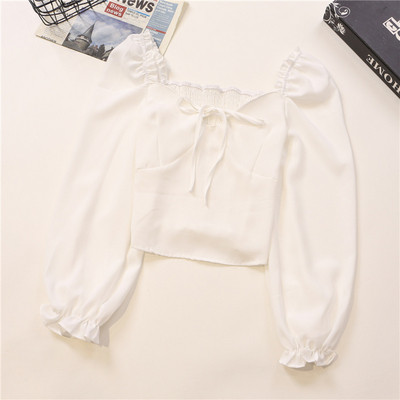 Μοντέρνα γυναικεία μπλούζα σε διάφορα χρώματα με μακριά μανίκια και κορδόνια