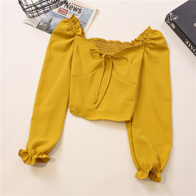 Μοντέρνα γυναικεία μπλούζα σε διάφορα χρώματα με μακριά μανίκια και κορδόνια