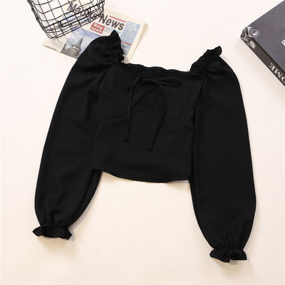 Μοντέρνα γυναικεία μπλούζα σε διάφορα χρώματα με μακριά μανίκια και κορδόνια