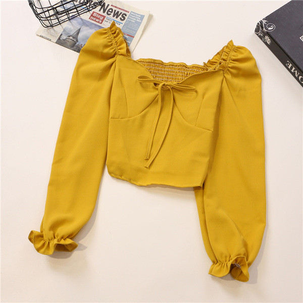 Μοντέρνα γυναικεία μπλούζα σε διάφορα χρώματα με μακριά μανίκια και κορδόνια