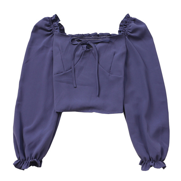 Μοντέρνα γυναικεία μπλούζα σε διάφορα χρώματα με μακριά μανίκια και κορδόνια