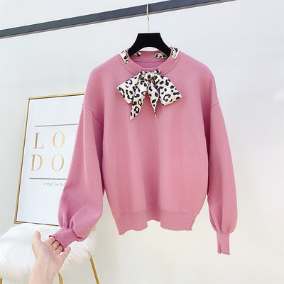 Női pulóver több színben leopárd szalaggal