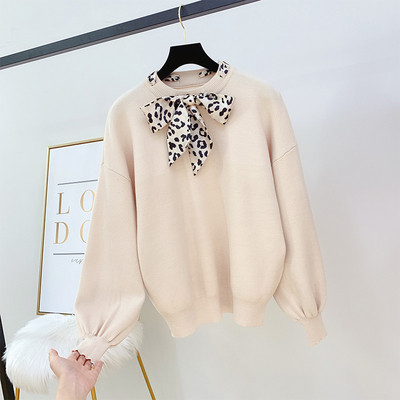 Női pulóver több színben leopárd szalaggal