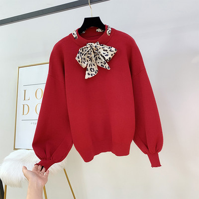 Női pulóver több színben leopárd szalaggal